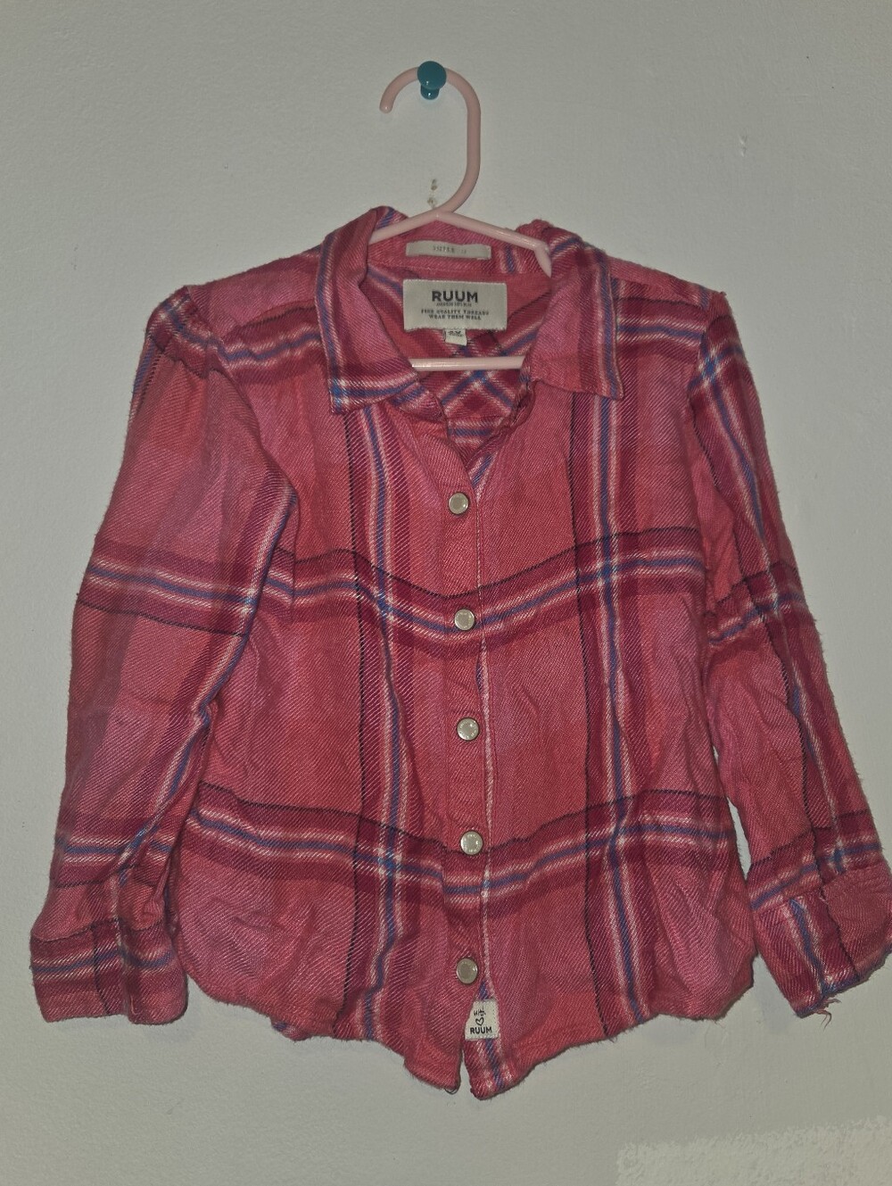 Ruum Pink Plaid Snap-Up Shirt with Navy Stripes